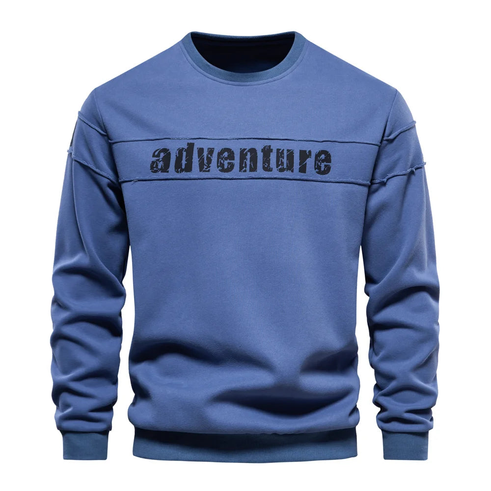 Men's Crew Neck Patchwork Printed Alphabet Sweatshirts Youth O-neck Sportswear Tops