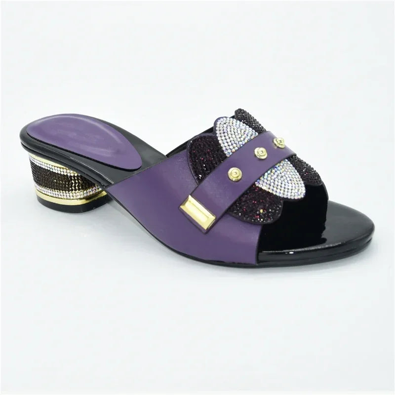 Nigeria Women's Shoes Party Pump High Heels Fashion Women's Summer Fall Non-slip Rhinestone Shoes Square Toe Shoes