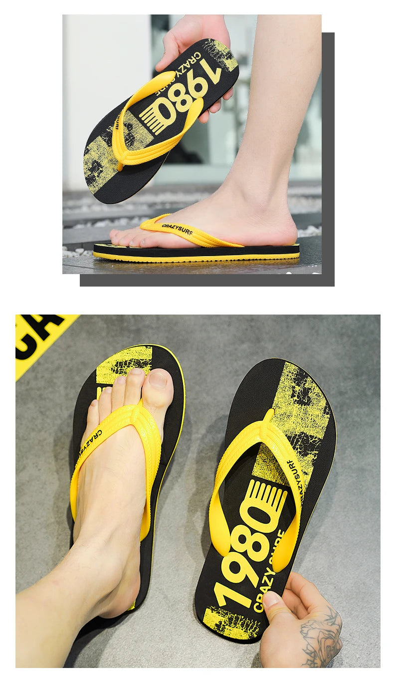 Outdoor Men Beach Flip Flops Sandals Summer Seaside Male Travel Water Slippers Yellow Orange Adult Sandals Slides