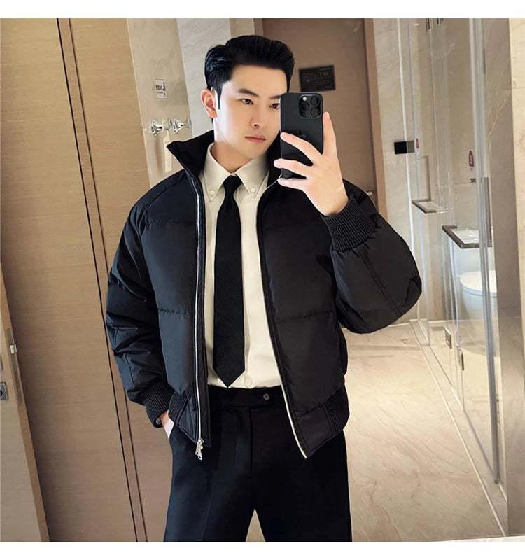 Men's Loose and Casual Thickened Down Jacket With Stand-Up Collar, Suitable For Daily Commuting, Autumn, Winter, and Leisure