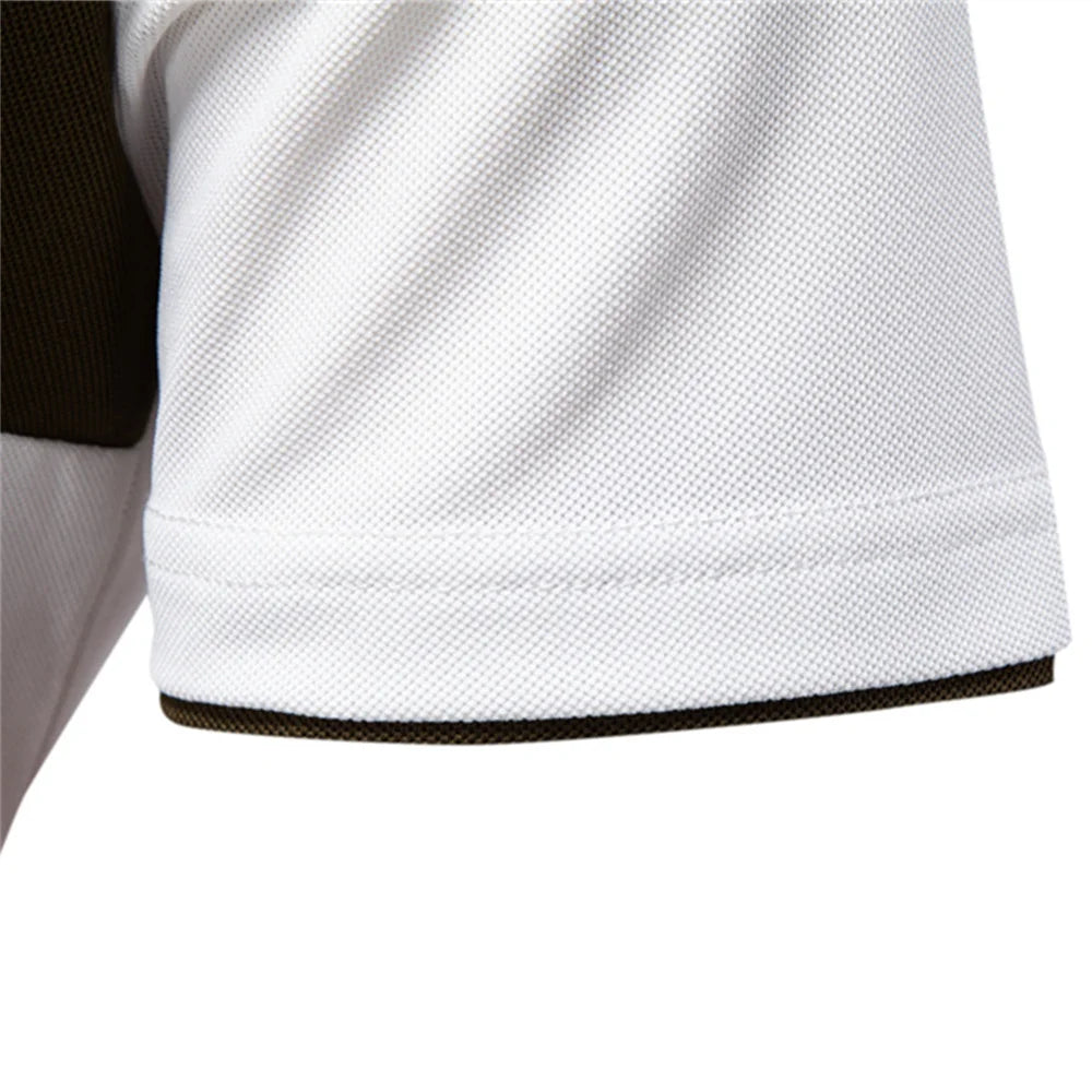 Men's Summer V-Neck Striped Polo Shirt Breathable Slim Fit Polo Shirts for Men Lightweight Casual Athletic Polo