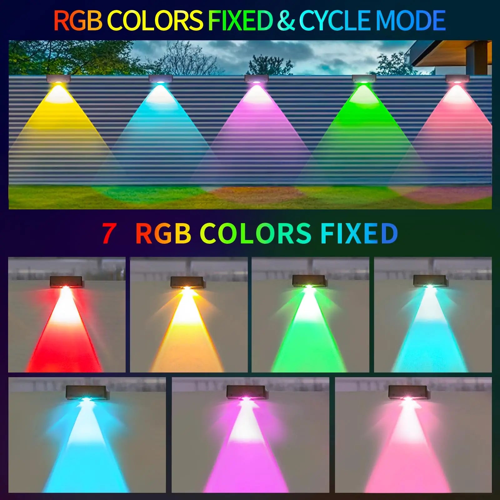 Solar Fence Light Outdoor RGB/Fixed Color Deck Light IP65 Waterproof Solar Outdoor Light for Garden Yard Railing Wall Step Patio