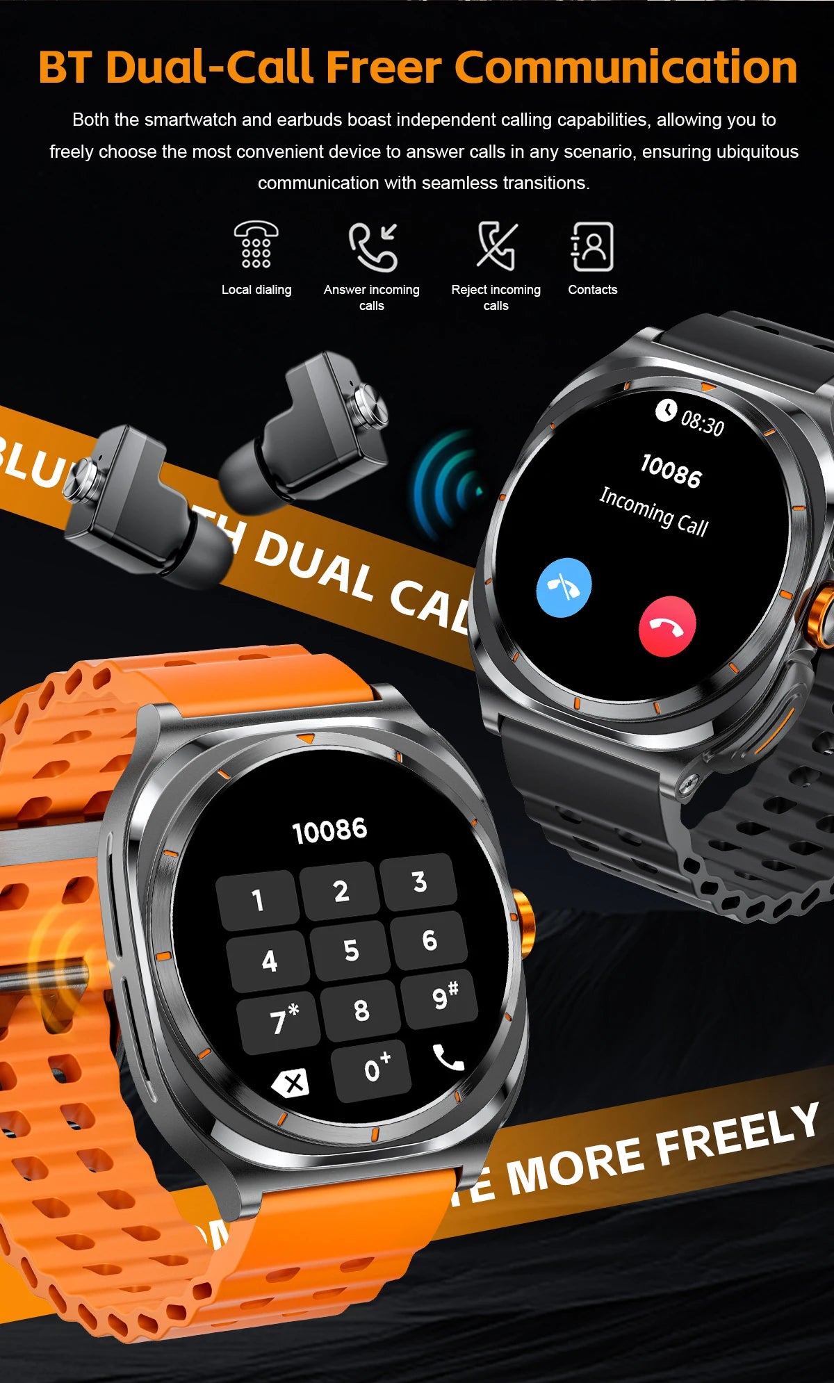 2025 Outdoor Sports Smart Watch AMOLED Screen Heart Rate Waterproof Call TWS Headset Smartwatch For Men - Compatible with HUAWEI & Samsung Galaxy IOS