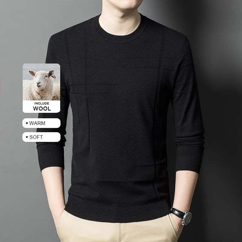 Men's High-End Woollen Striped Designer Knitted Pullover Sweater, Casual Trendy Korean Brand, and Male Jumpers