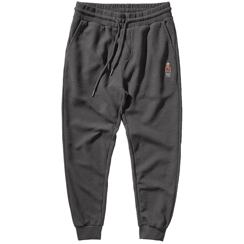 Herfst Amerikaanse eenvoudige wafel borduurwerk joggingbroek herenmode puur katoen losse elastische taille trekkoord sport casual broek