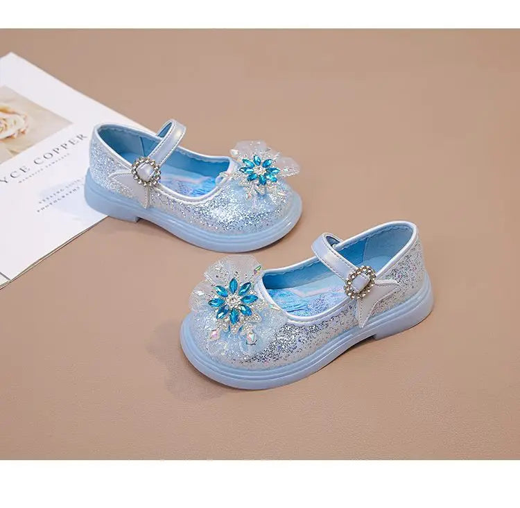 Disney Children High Heel Princess Elsa Party LED Light Shoes Summer Girls Sandals Baby Girls Crystal Blue Pink Shoes 23-34