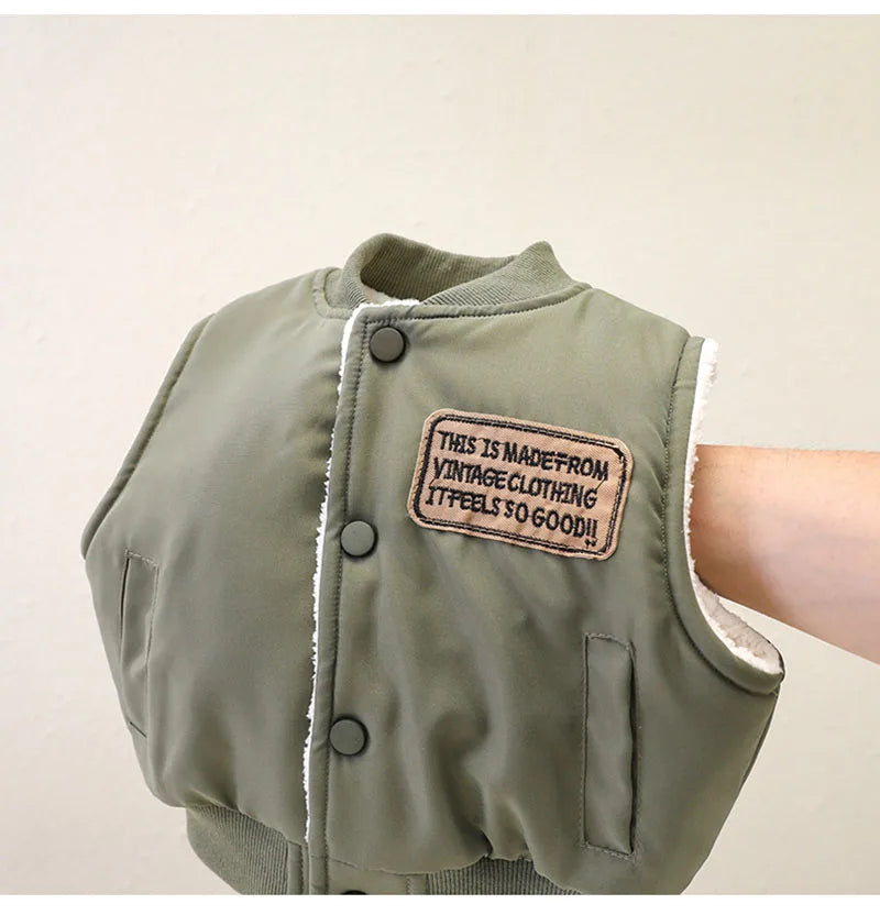 New Autumn Boy's Thicken Vest Cartoon Letter Kids Outwear Waistcoat Winter Warm Children Fleece Padded Clothes 1-7T Unisex