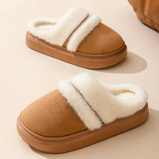 Women's Casual Winter Warm Flat Slippers With Soft Fluffy Cosy Cotton Thick Bottom and Non-Slip Sole Suitable For Home and Outdoor Use Ladies Shoes