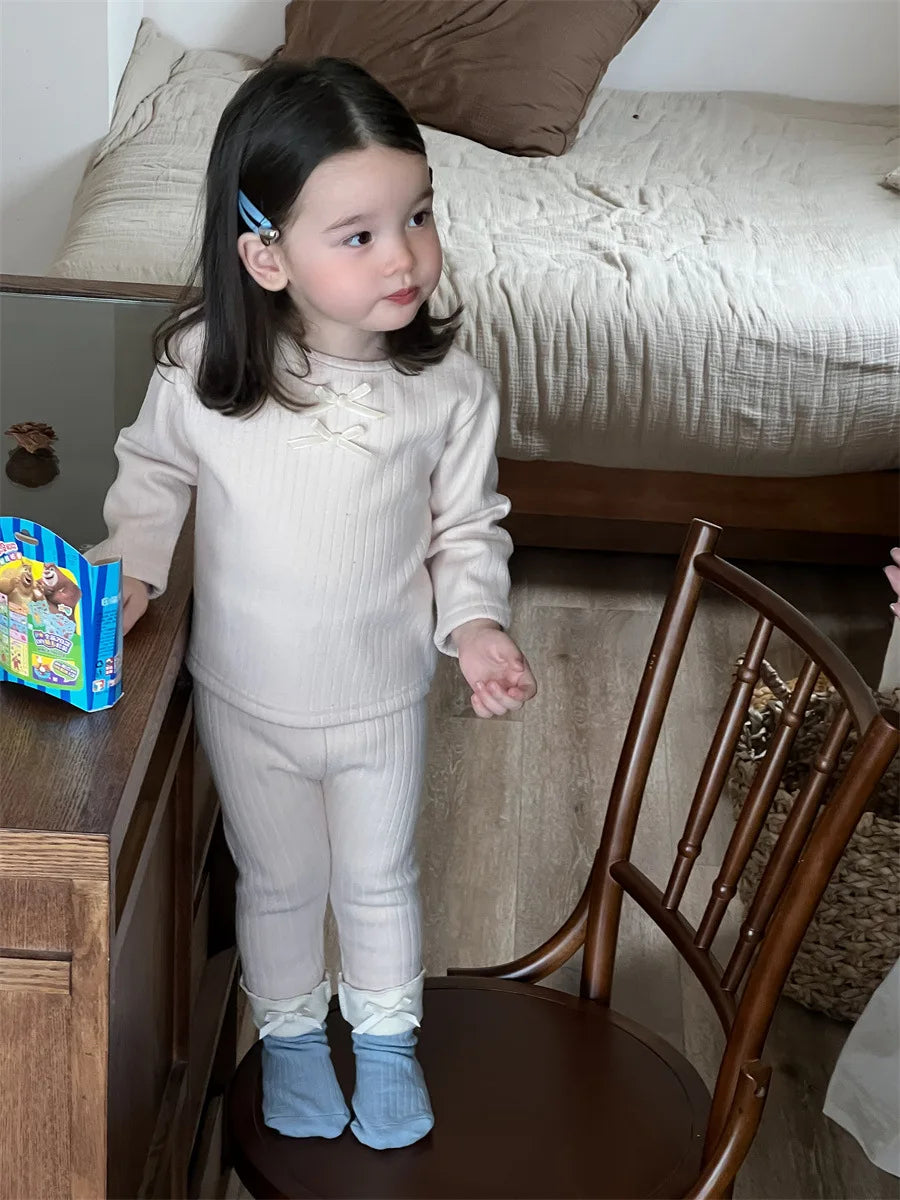 2025 Winter Nieuwe Baby Dikke Warme Kledingset Meisjes Strik Fleece Bottoming Shirts + Leggings 2 Stuks Pak Peuter Plus Fluwelen Kleding