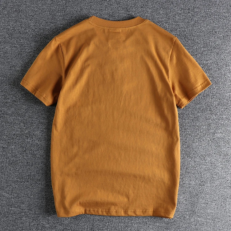 2022 Zomer Nieuw Amerikaans Retro T-shirt met korte mouwen en ronde hals, effen kleur, herenmode, eenvoudig, 100% katoen, gewassen, oude casual tops