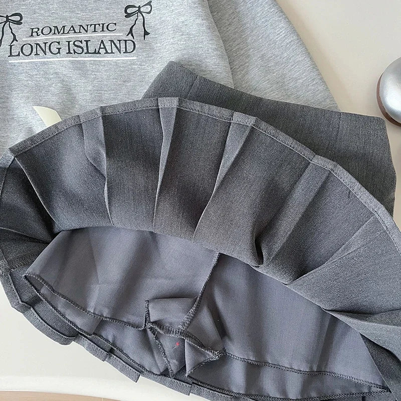 Girls Casual Hoodies Suit Simple Letter Sweatshirt and Pleated Skirt 2PCS Children's Autumn Outfit 2-7Y Girls