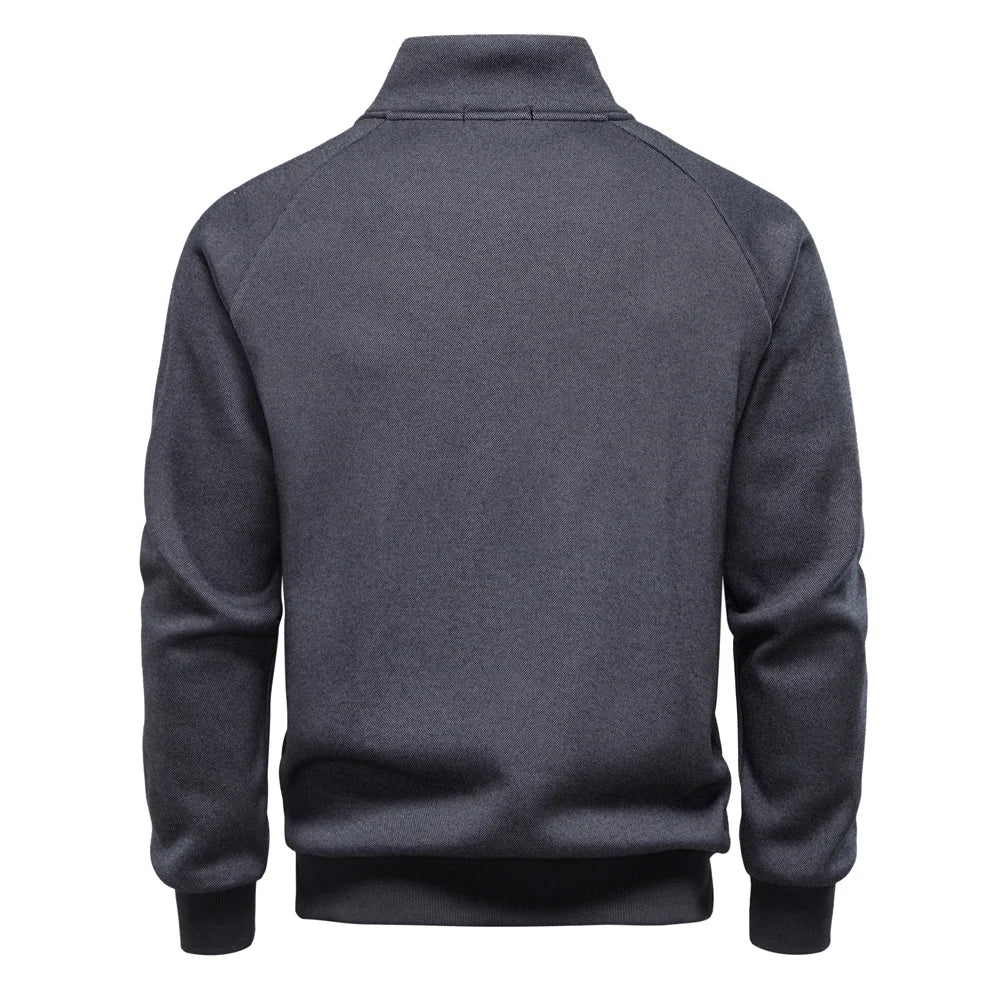 Mens Fashion Sweatshirt Y2K Inspired Solid Color Plush Lined Side Half Zip Winter Warm High Neck Street Style Hoodies for Men