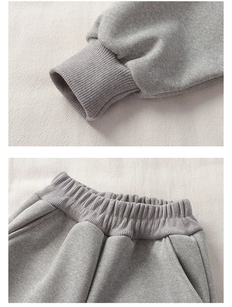 Kids Thicken Clothes Set Girls Cute Solid Colour Letters Sweatshirt + Pants Children Sports Suit Boys 2PCS Outwear 2-8T Unisex