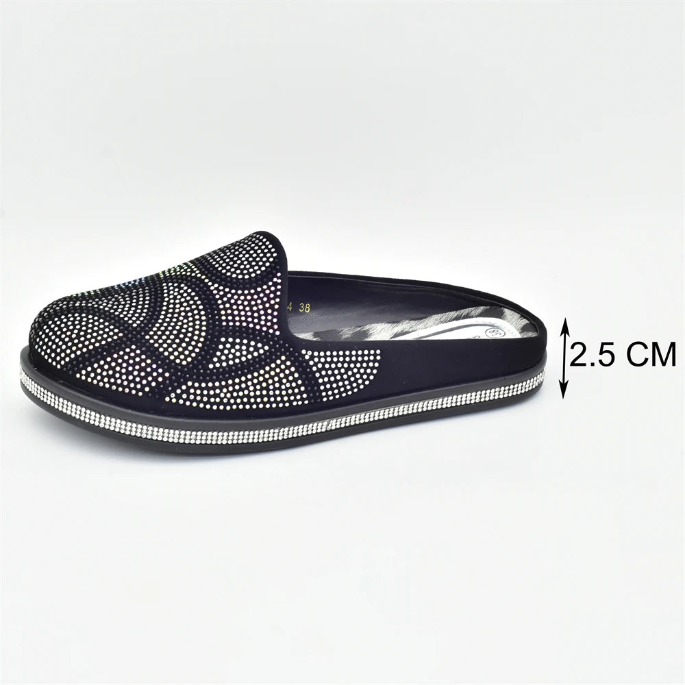 Fashion Women Mules Half Closed Slippers for Female Shoe Bling Rhinestone Sparkly Light Comfy Walking Shoe
