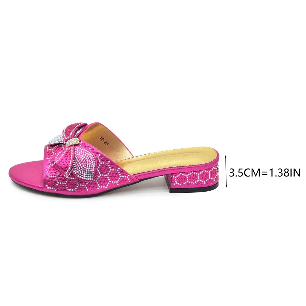 Women Bow Pumps Decorated with Rhinestone Slip-On Peep Toe Low Heels Ladies Dress Party Shoes for Bride's Wedding