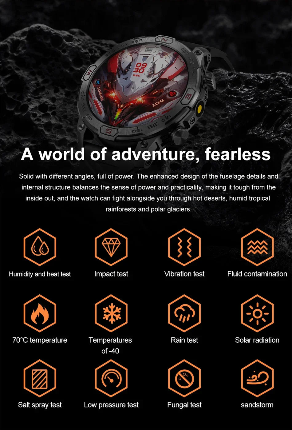 Outdoor Military Smart Watch Men Compass GPS Track Bluetooth Call IP68 Waterproof AMOLED Screen Smartwatch Compatible with Android IOS