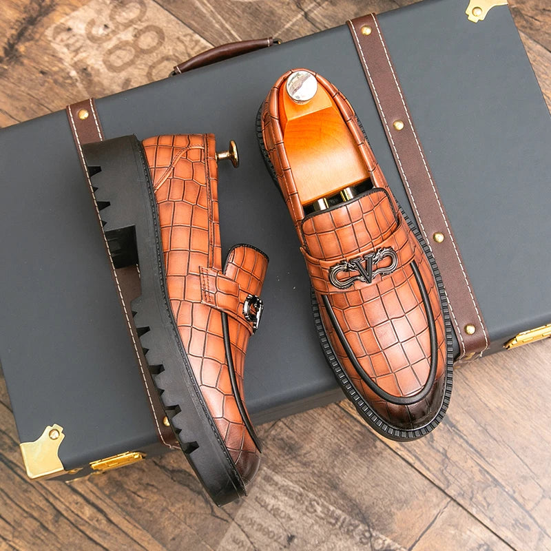 Men Height Increasing Casual Loafers Thick Bottom Male Dress Formal Shoes Slip-on Adult Leisure Loafers