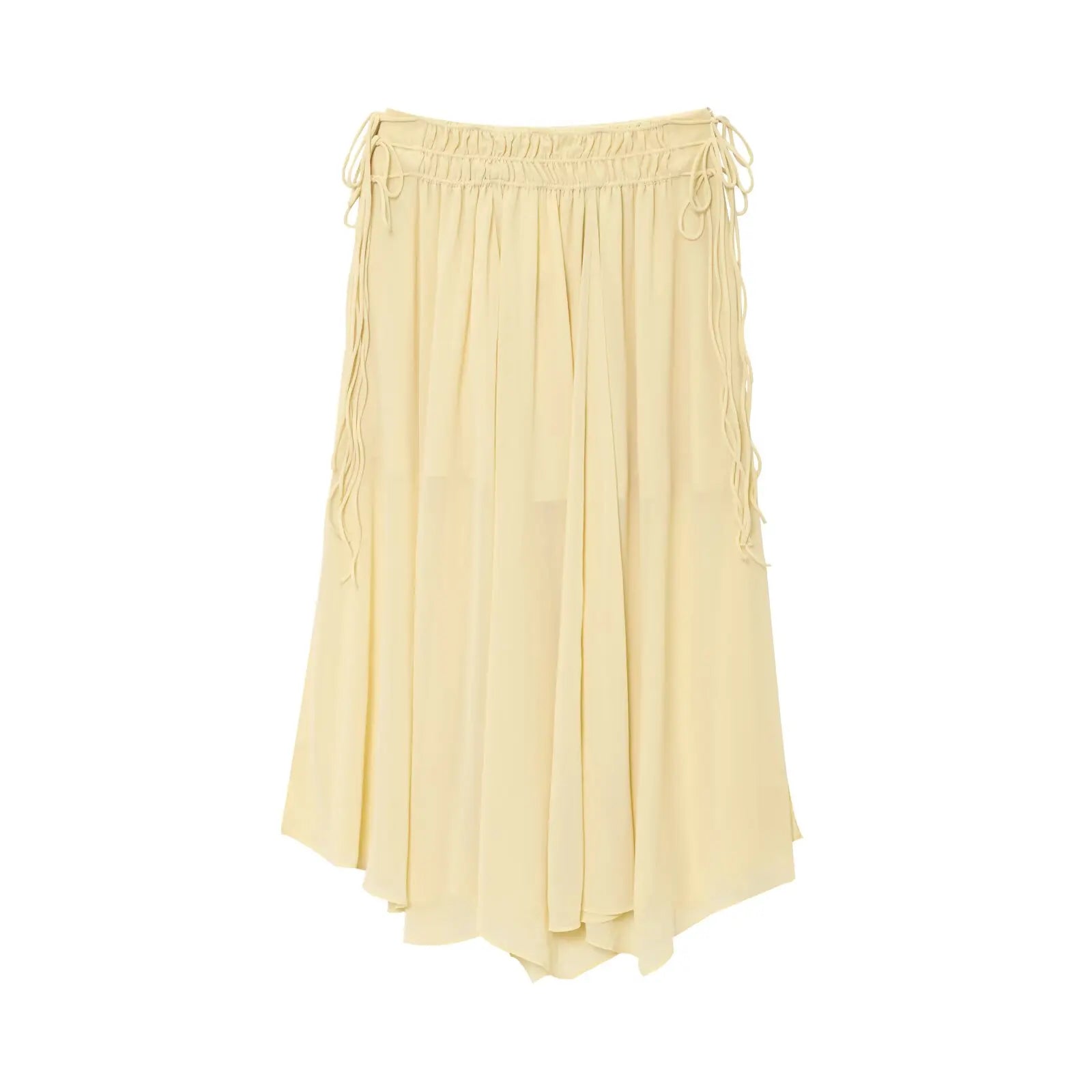 Elegant Yellow Chiffon Midi Skirt High Waist Drawstring Loose Fit Women's Summer Holiday Fashion A-Line Skirts