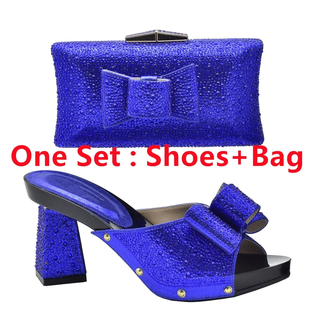 Italian Shoes with Matching Bag for Wedding Shoe and Bag Set for Nigeria Party Italy African Women Party Pumps with Rhinestone