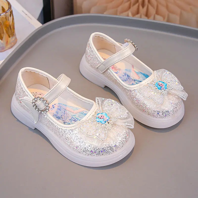 Disney Children High Heel Princess Elsa Party LED Light Shoes Summer Girls Sandals Baby Girls Crystal Blue Pink Shoes 23-34