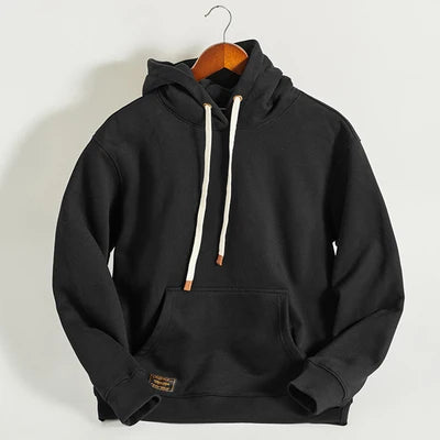 Autumn Winter American Retro Hooded Kangaroo Pocket Sweatershirts Men's Fashion Loose Casual Heavyweight Velvet Pullover Hoodies