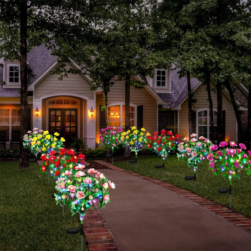 LED Solar Light Azalea Flowers Garden Lamp Home Decorative Light Landscape Orchid Rose LampYard Lawn Path Holiday Wedding Lights