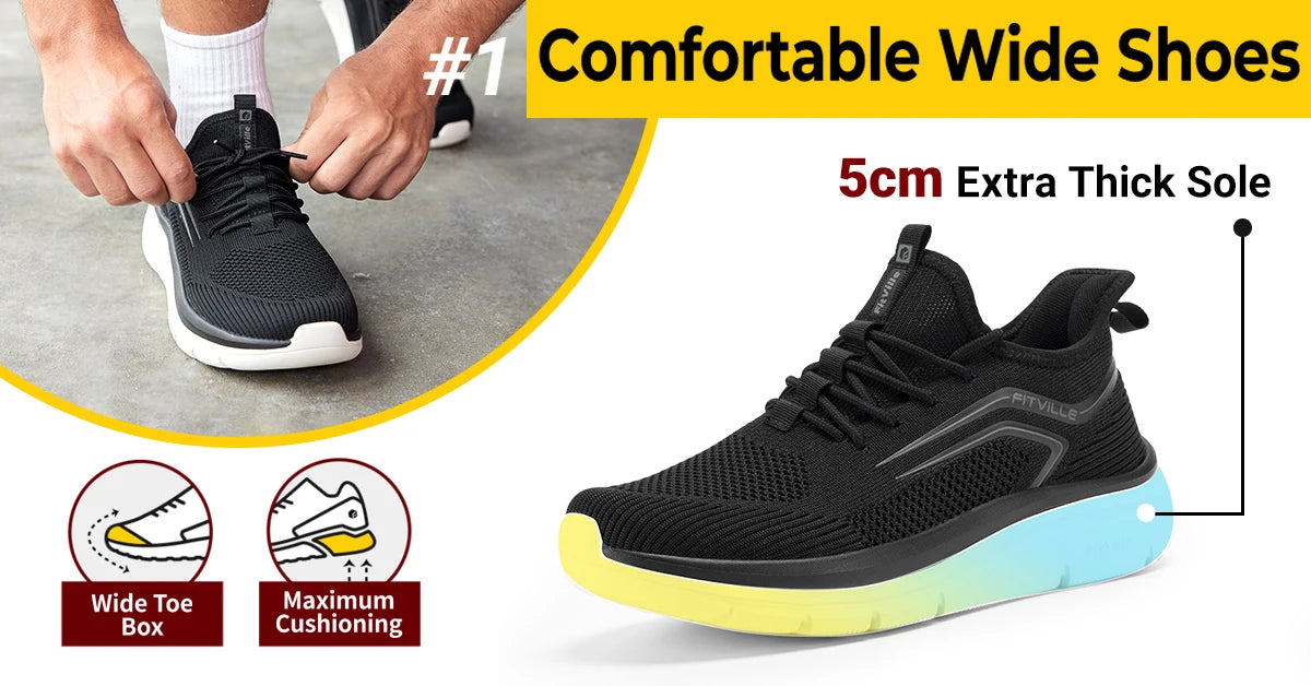 Hardloopschoenen met dikke zool voor heren, schokabsorberende rebound, lichtgewicht voor gezwollen voeten, brede schoenen met voetboogondersteuning