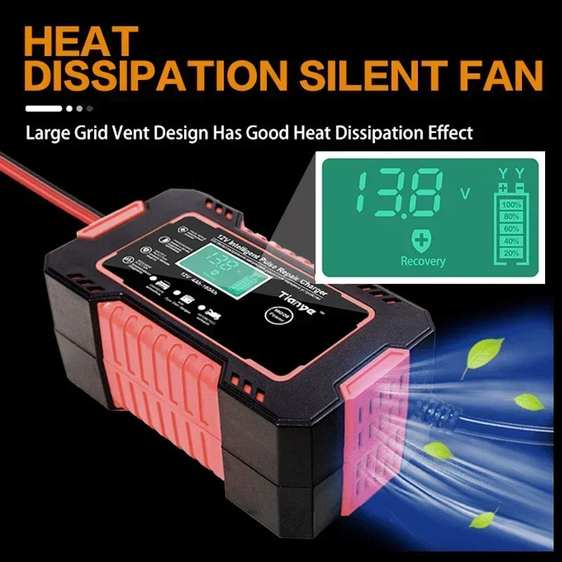 EAFC Full Automatic Car Battery Charger 12V Digital Display Battery Charger Power Puls Repair Chargers Wet Dry Lead Acid