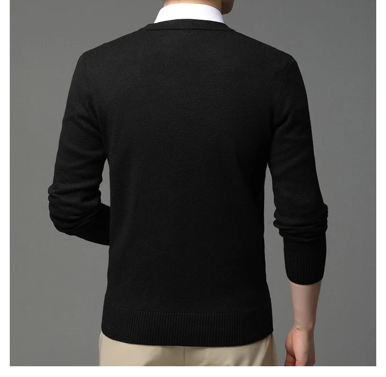 Men's High Quality Fashion Brand, Woollen Knit Pullover V-Neck Sweater, Autumn and Winter Casual Male Jumper