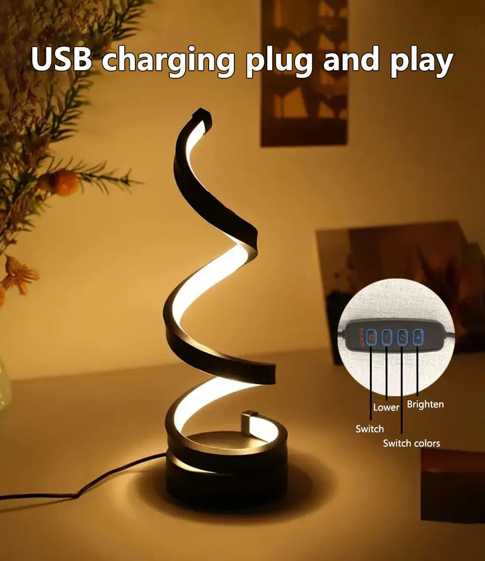 Modern Spiral Table LED Night Light Dimmable Desk Lamp Living Room Nightstand Lamp Bedside Table Study Office Bedroom Decoration