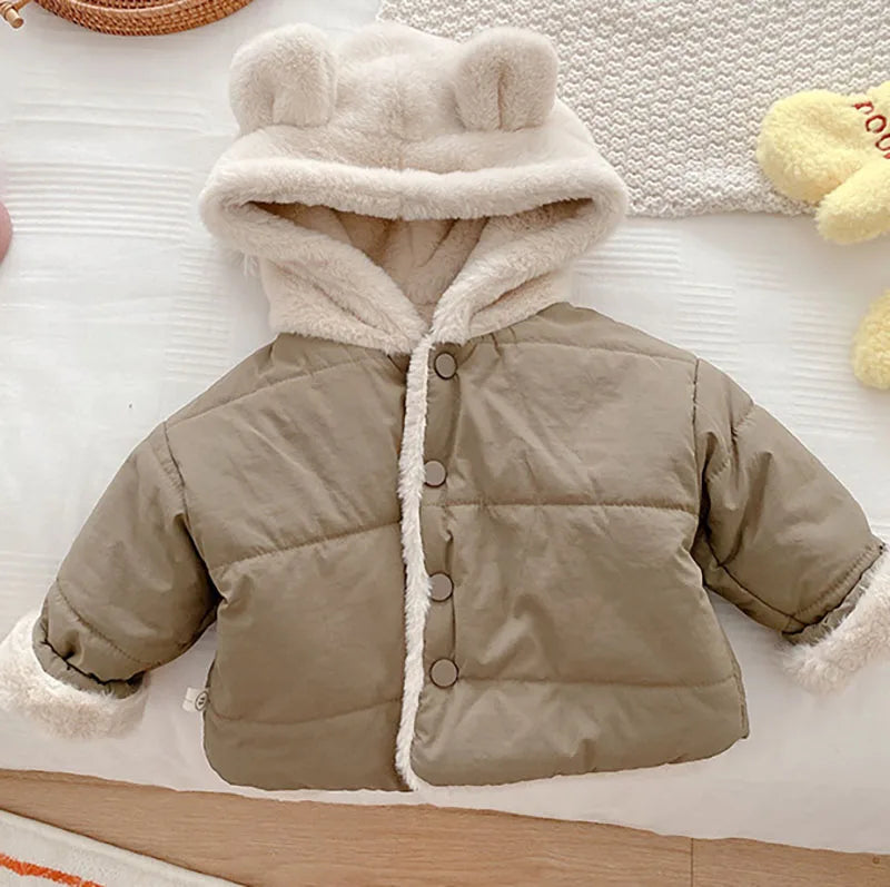 Winter Baby Girls Clothes Fur Lining Hoodie Jacket Cotton Fleece Boys Coat 7-36m Unisex