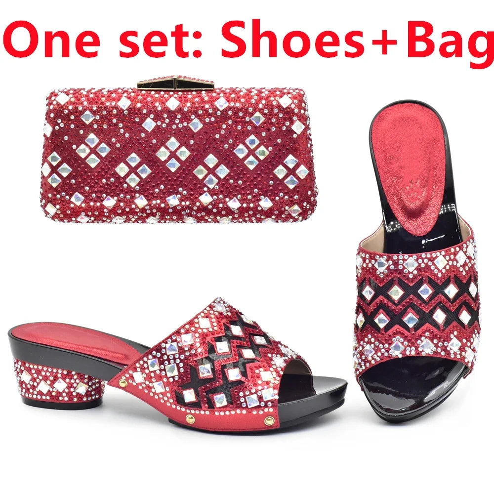 Italian Women Wedding Shoes and Bag Set Decorated with Rhinestone Shoes for Women 2025 Designer Luxury Elegant Pumps