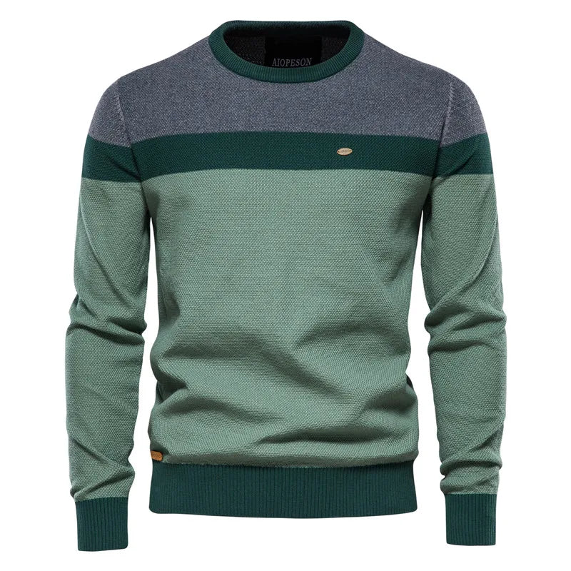 Men's Spliced Cotton Sweater Casual O-neck High Quality Pullover Knitted Sweaters Male New Winter Brand