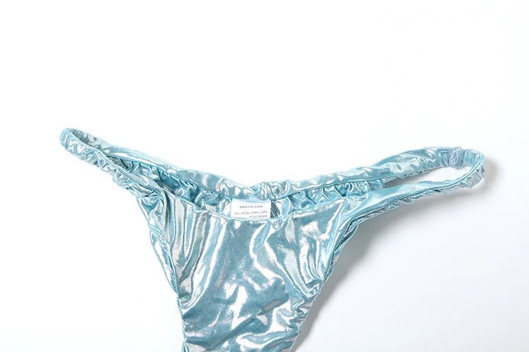 Sexy Beach Style Women 2 Piece Set Y2K Glitter Silky Strapless Bandage Camisole + Briefs + Ruched Ruffles Skirts Clubwear