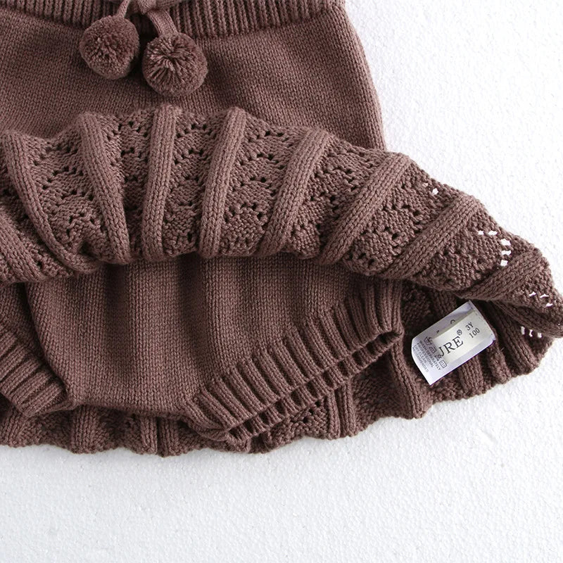 New Autumn Kids Short Skirt Girls Cute Solid Colour Knitted Pleated Skirt Children Hollow Out Knitted Shorts