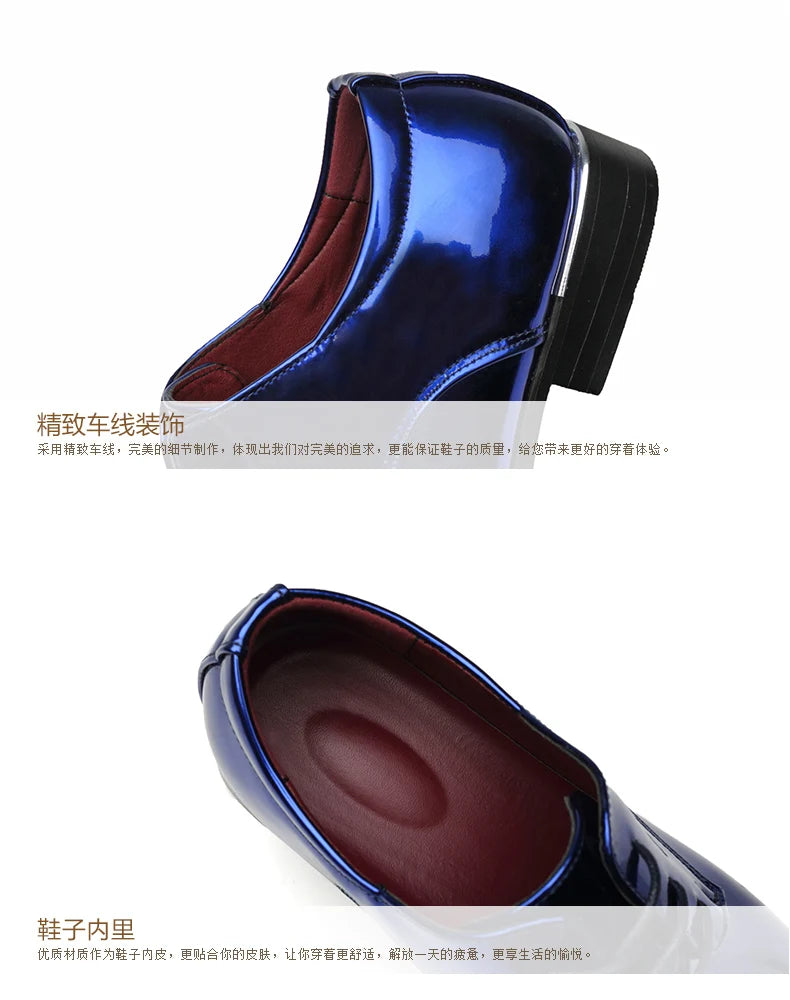 Italy Men Wedding Groom Formal Dress Evening Shoes Pointed Toe Male Gold Blue Red Party Oxfords Shoes