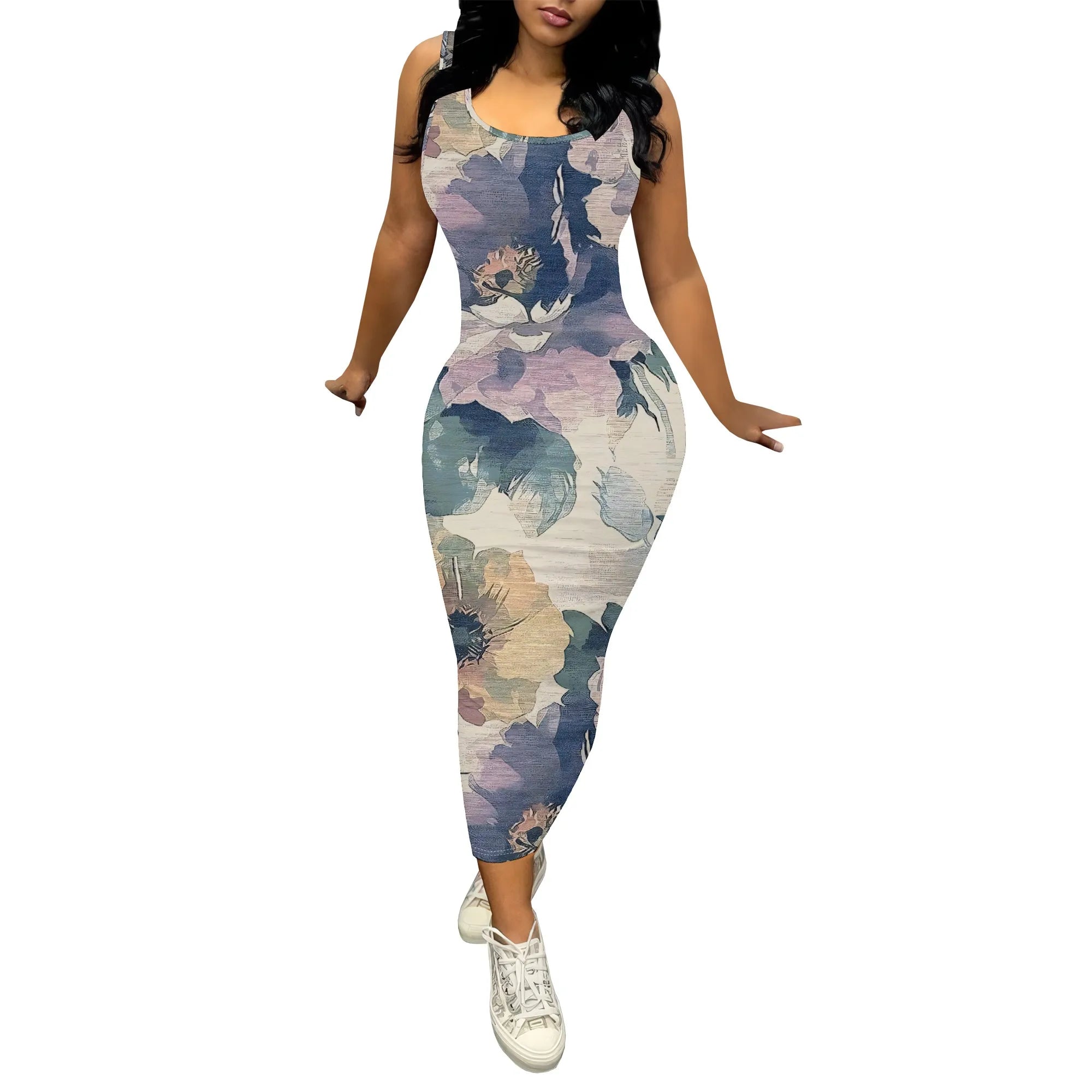 Women's Black Floral Sleeveless Printed Dress Polyester A-Line Knee Casual Summer Trendy Chic Design