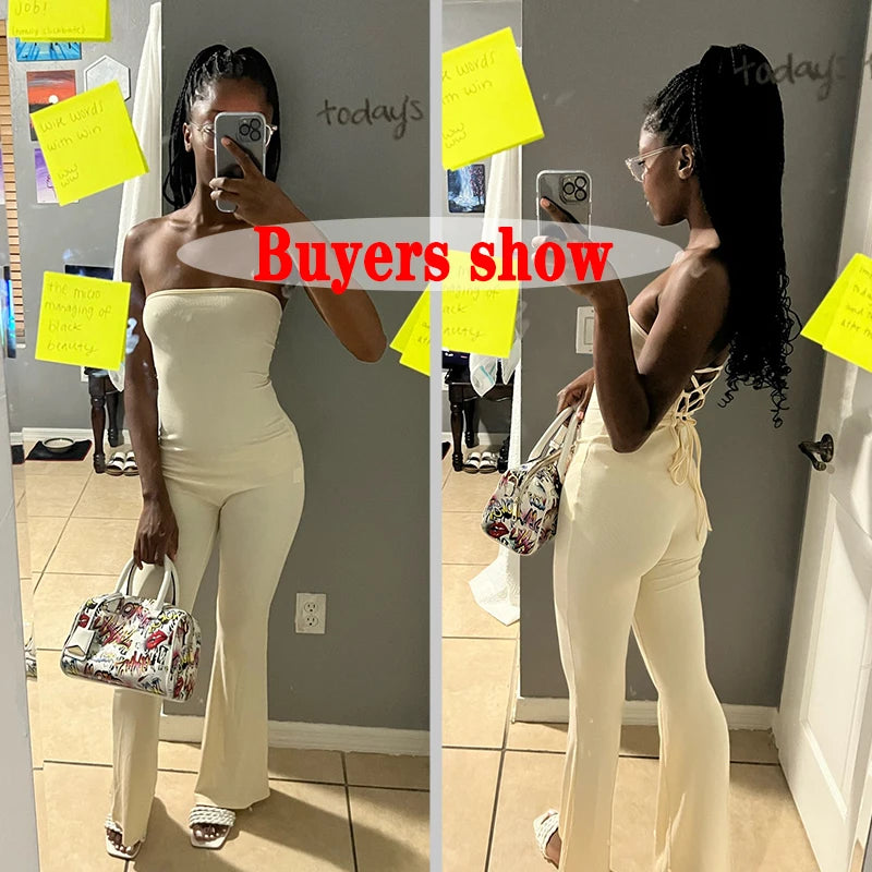 Women's Sexy Backless Skinny Jumpsuits Sleeveless Lace-Up Elegantly Bohemian Summer Fashion Streetwear Flare Rompers