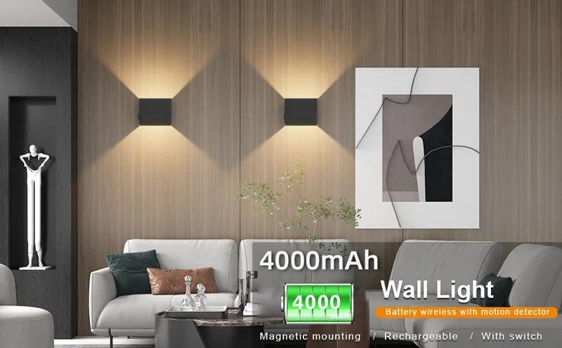 LED-wandlamp, USB-oplaadbaar, aluminium, nachtlampje voor binnen, met bewegingssensor voor slaapkamer, gang, trap, kamerverlichting