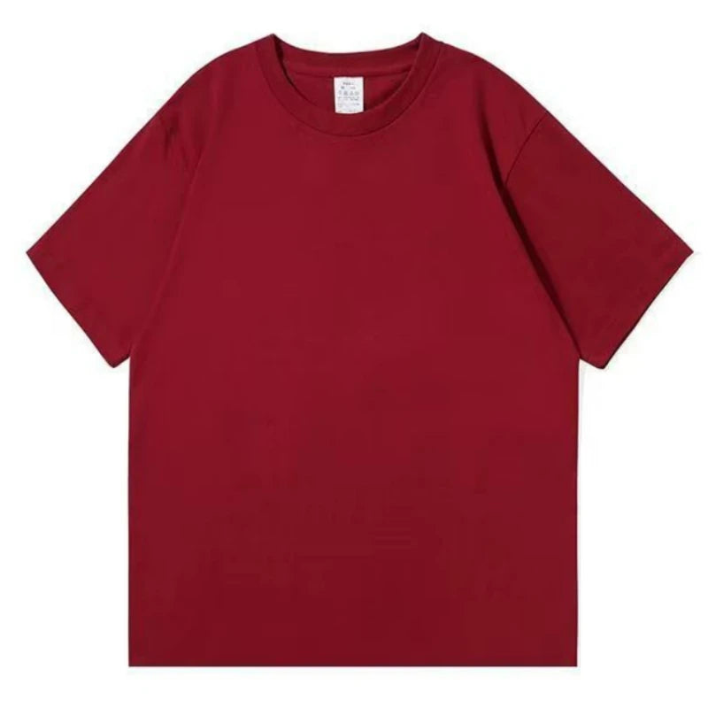 Black White GSM 500g Heavy-Duty Pure Cotton T-shirt Thickened Threaded Round Neck Short Sleeves Three Needle Half Sleeve Tees