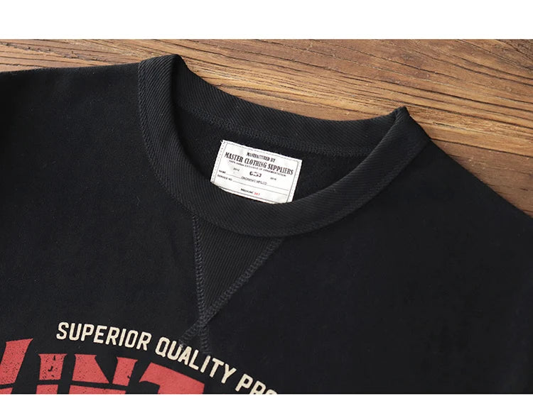 Autumn New American Retro Heavyweight 500g Letter Printed Sweatshirts Men's Fashion 100% Cotton Washed Pullover Casual Sportwear