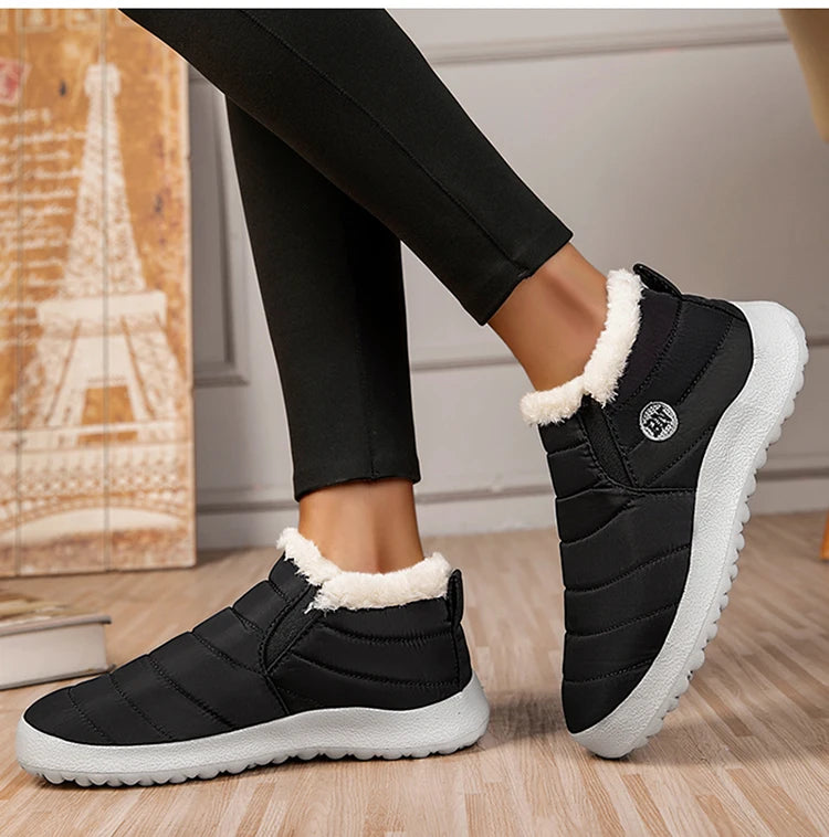 Winter Women Flats Warm Fur Black Ladies Shoes Round Toe Waterproof Shoes Sneakers Women Flat Zapatos De Mujer Shoes Woman