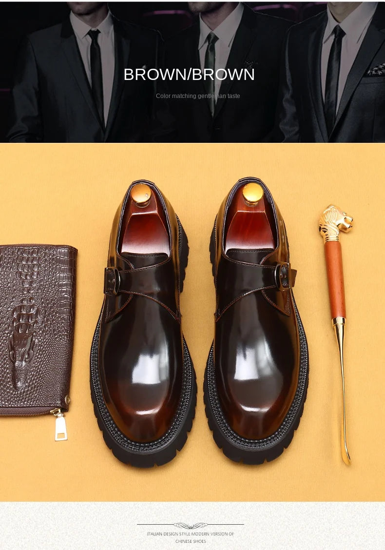 British casual leather shoes genuine leather formal business men shoes thick soled Oxford shoes patent leather Derby shoes