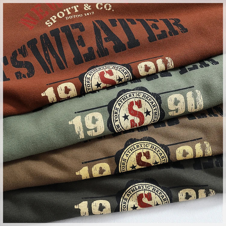Autumn New American Retro Long Sleeve O-neck Letter Printed Sweatshirts Men's Fashion Washed Old Terry Pullover Casual Sportwear