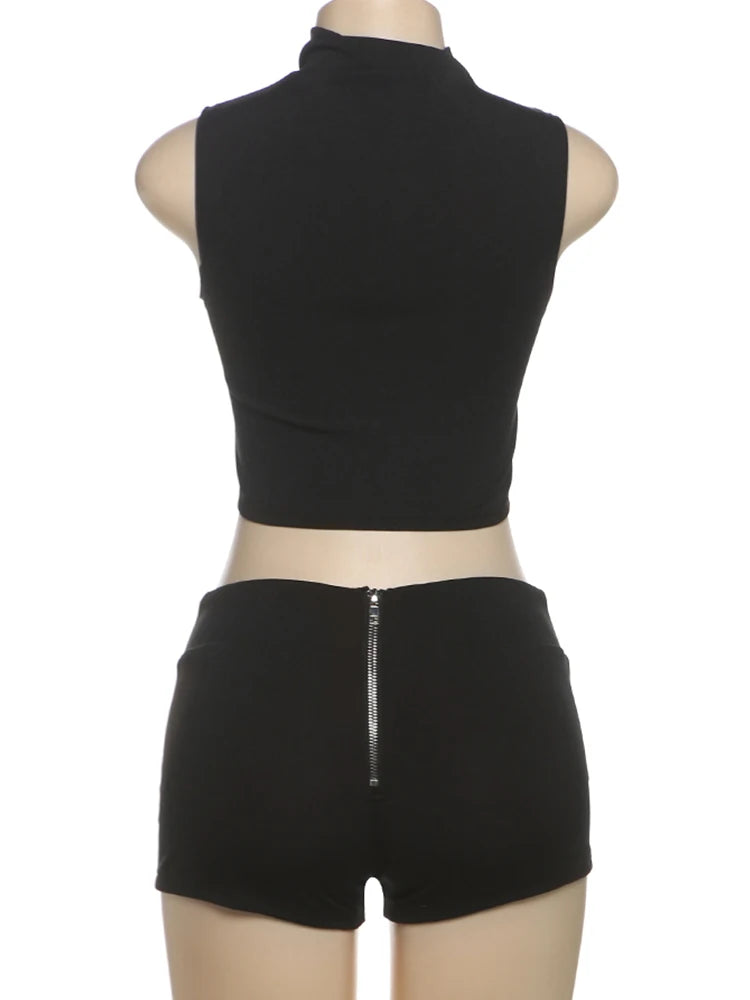 Lijnen Patchwork 2-delige set Dames Rits Cardigan Onregelmatige Crop Top + Skinny Peach Hip Shorts Eenvoudige Sportieve Straatkleding