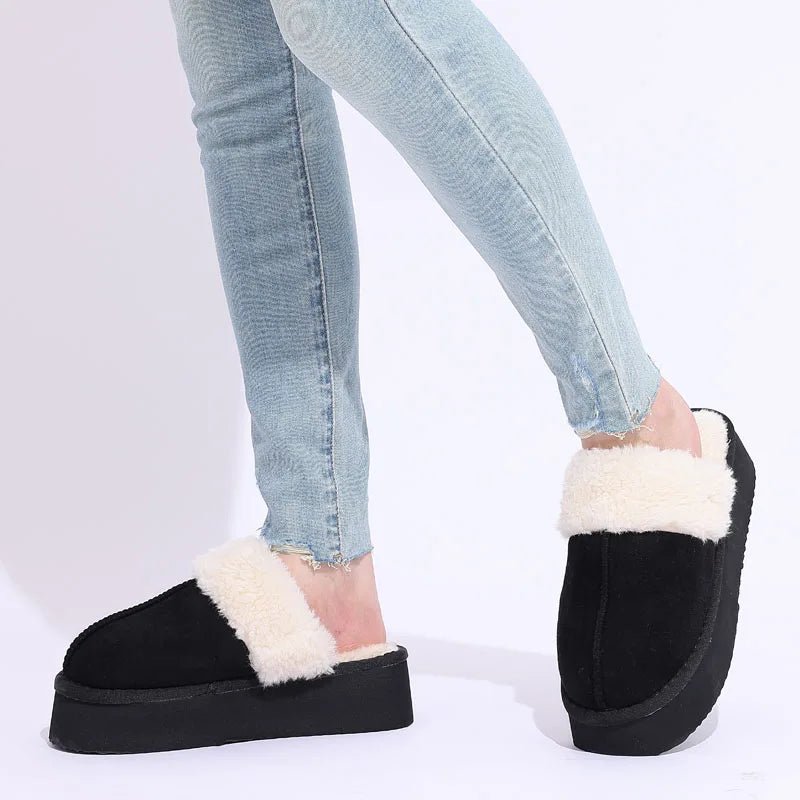 Women's Fluffy Plush Winter Shoes With Thick Sole Fuzzy Slides Suitable For Indoor and Outdoor Use With Anti-Slip Platform Fur Slippers