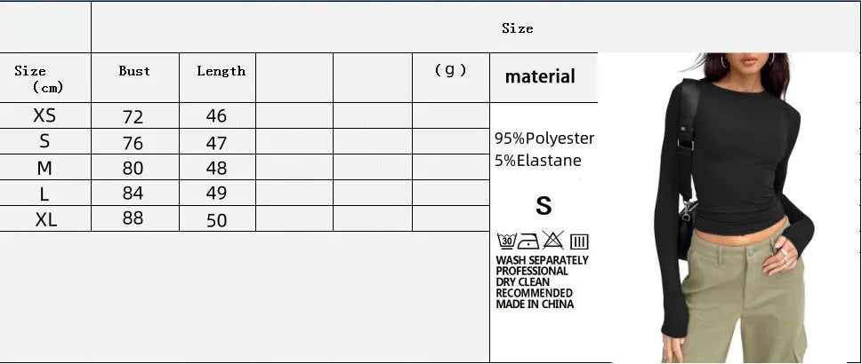 Fashion Senior Women's Long Sleeve Crew Neck Solid Slim Fit T-shirt Crop Top Ladies Daily Streetwear Casual Tee