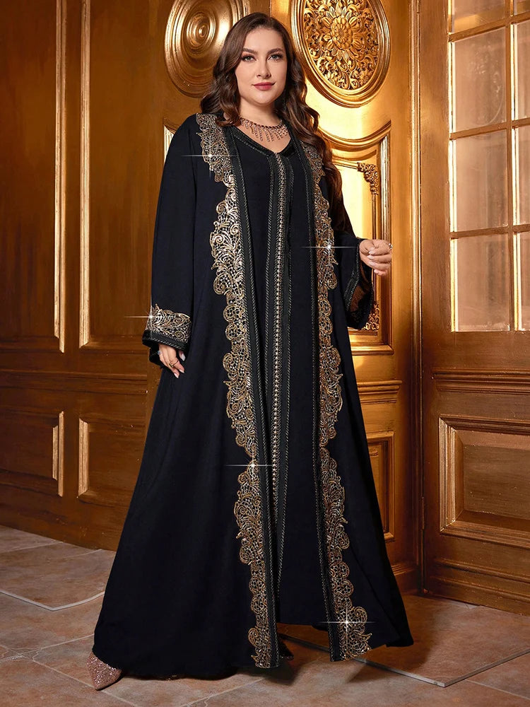 Women's Plus Size Elegant Sequin Water Soluble Lace Decorated Long Flare Sleeve Coat With Matching Dresses For Spring/Summer