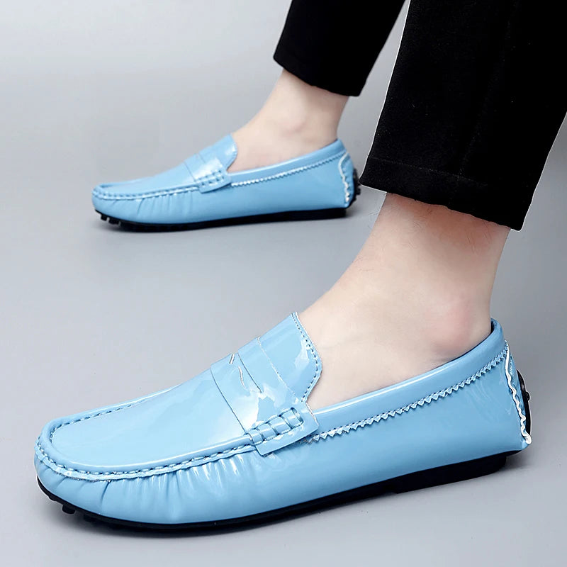 Fashion Style Men Blue Casual Loafers England Italy Stylish Trendy Male Formal Dress Shoes Large Size 35-48 Mens Moccasin Shoes