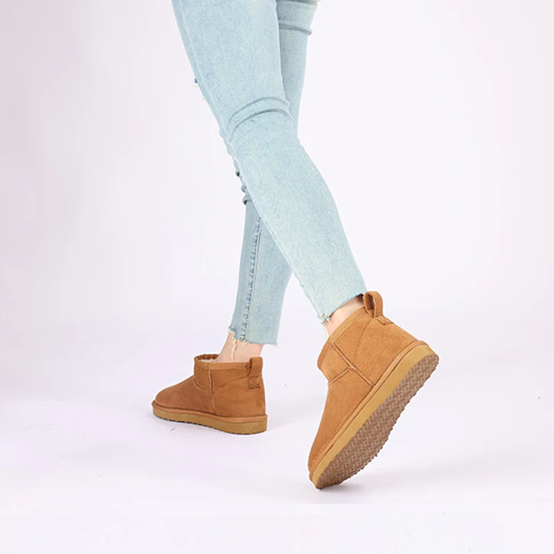Women's Winter Snow Boots Classic Fur Plush Ankle Shoes Outdoor and indoor Use With Anti-Skid Warm Fuzzy Cotton Shoes